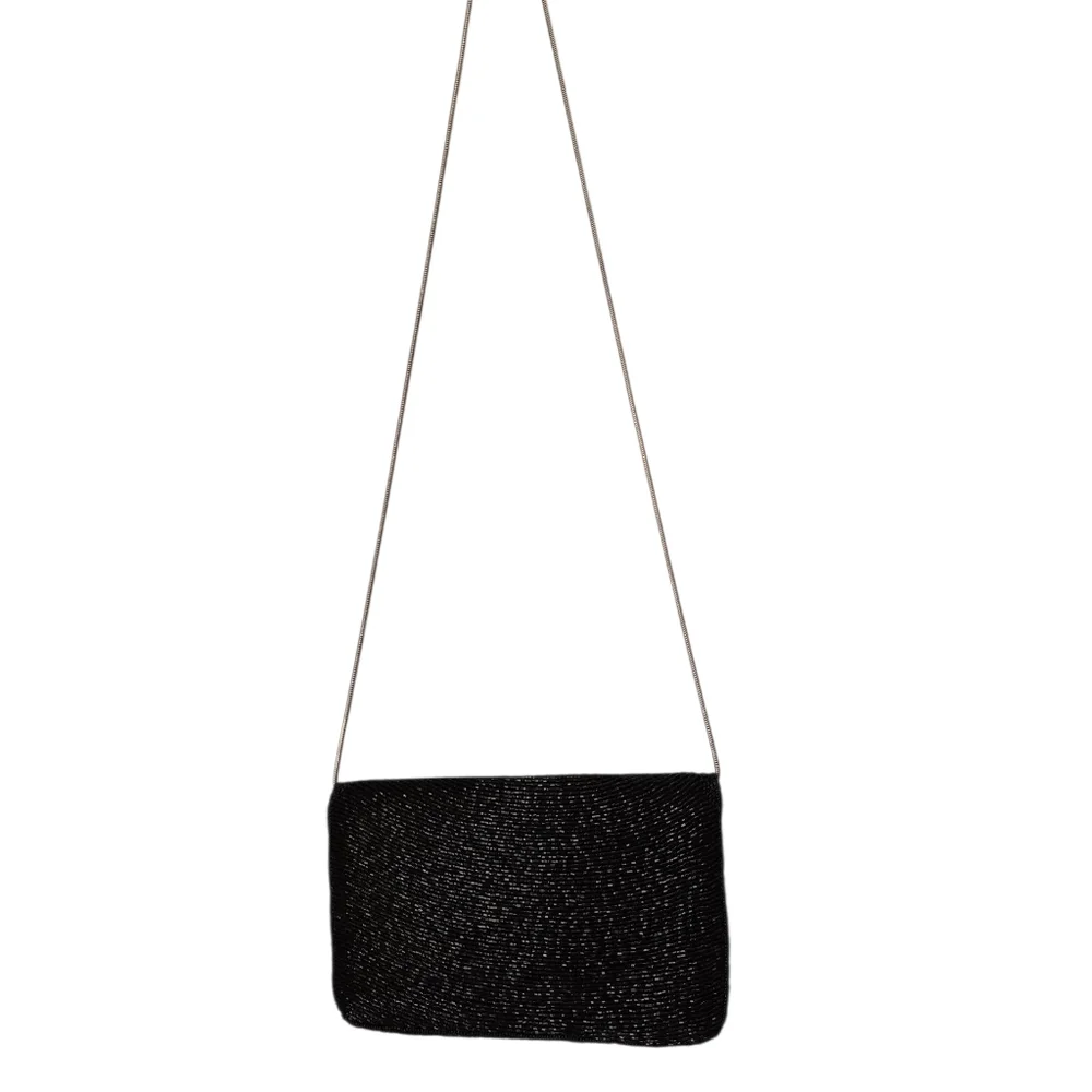 Elegant Black Beaded Women's Small  Shoulder Bag Vintage - Picture 3 of 9